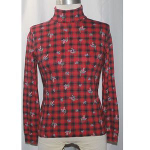 Vintage Classic Elements Red Plaid w/ Red & Blue Flowers Turtleneck Size XS 4P